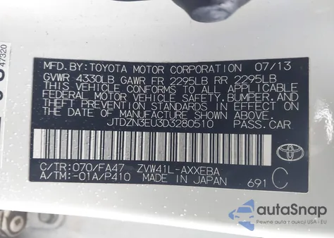 2013 Toyota Prius V Two z USA, uszkodzony, nr VIN JTDZN3EU3D3280510